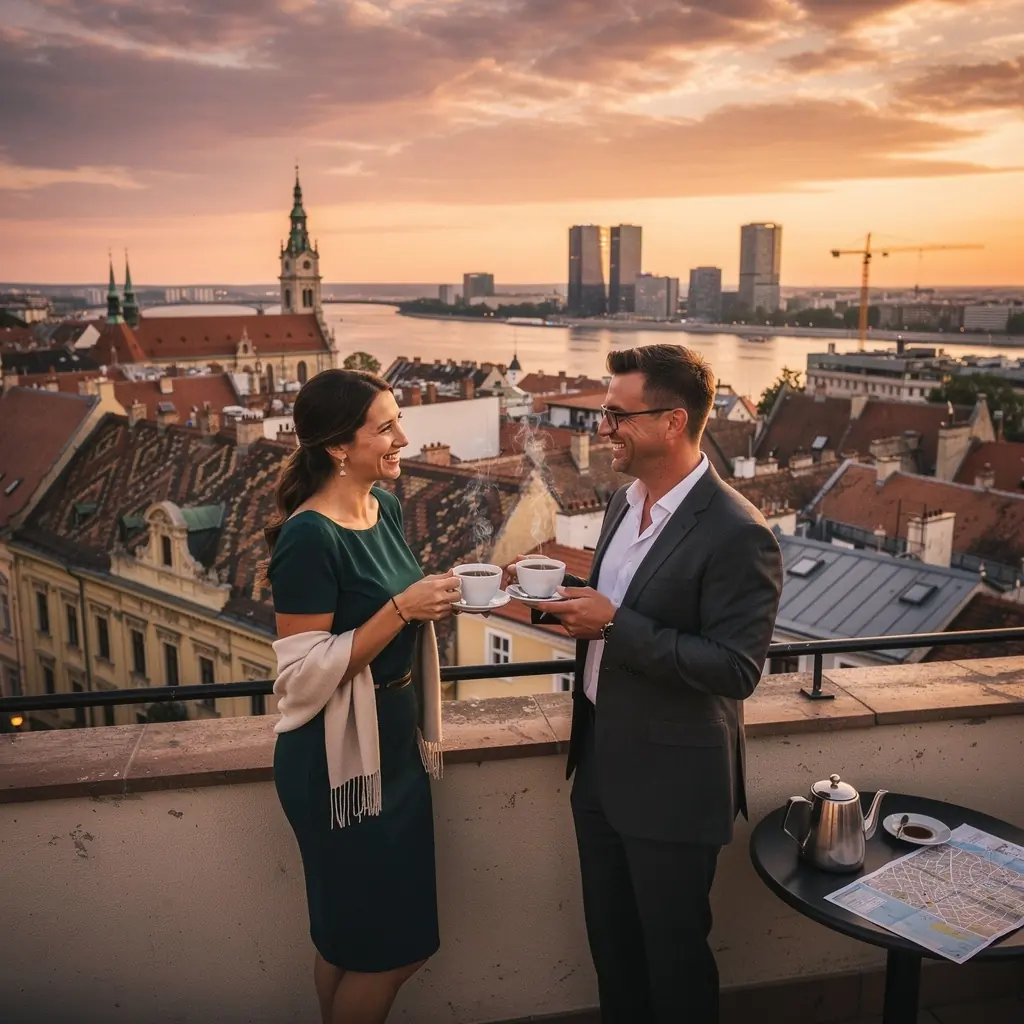 Reggeli asztal, angol reggeli tea és péksütemények mellett.