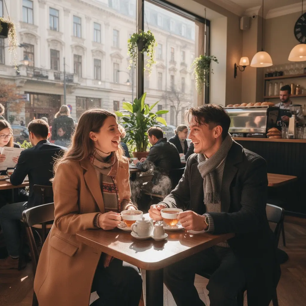 Szép, dekoratív teáscsésze és csészealj, mellette egy teafilter.
